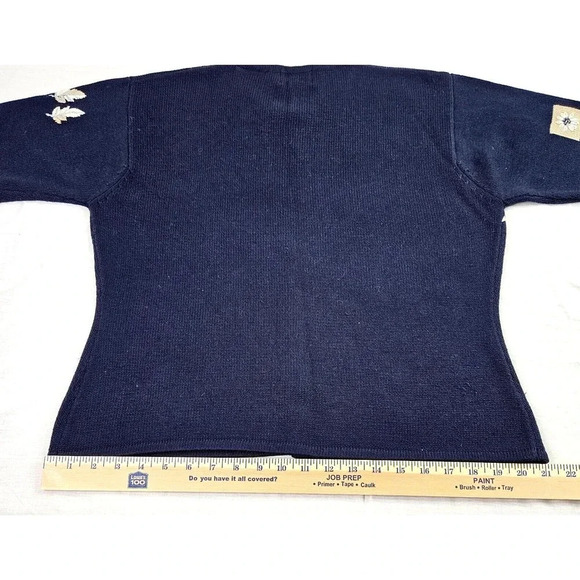 Vintage Pendleton Cardigan Womens Large Navy Blue Short Sleeve Knit Flower Leave - Picture 13 of 13